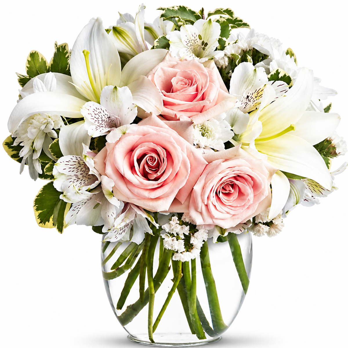 Pink Roses & White Lilies Vase Arrangement | Same-Day Flower Delivery San Diego