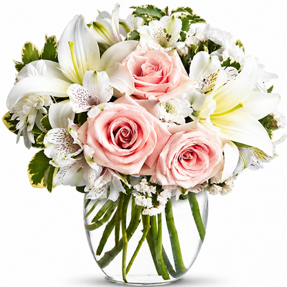 Pink Roses & White Lilies Vase Arrangement | Same-Day Flower Delivery San Diego